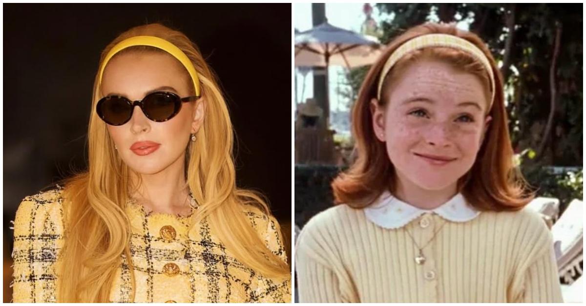 (l-r): Lindsay Lohan on the red carpet and 'The Parent Trap' as Annie James