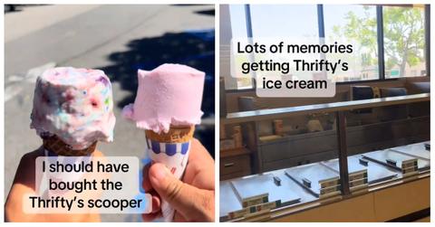 TikTok user @april_rose_ enjoys some Thrifty Ice Cream admid news of massive closures