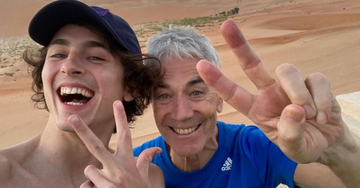 Timothée Chalamet with his dad on the set of Dune 2.