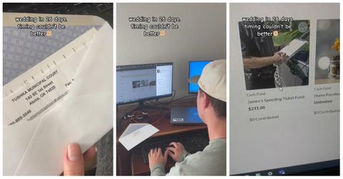 TikTok creator @imthatgurlneb revealed that her fiancé put his speeding ticket on their wedding registry.