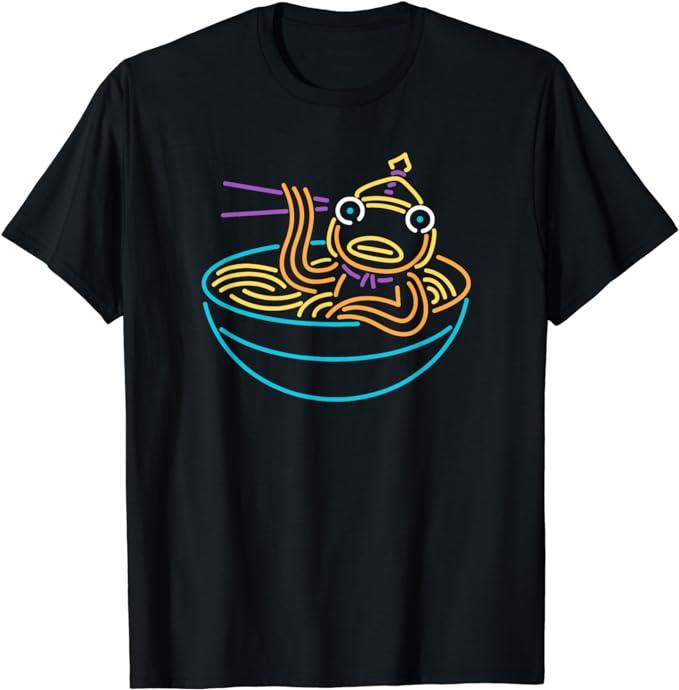 a shirt showing fishstick in a ramen bowl