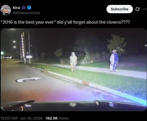 X post about the 2016 clowns from social media.
