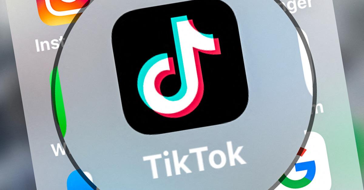 A zoomed in TikTok logo on a phone. 