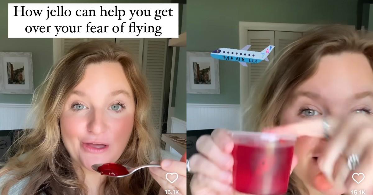 A woman explains a turbulence jello hack 