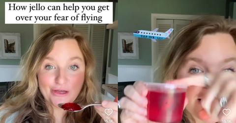 A woman explains a turbulence jello hack