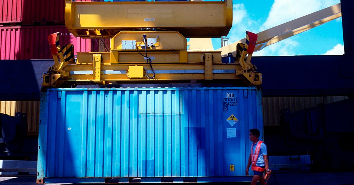 A container on a dock in Australia. 