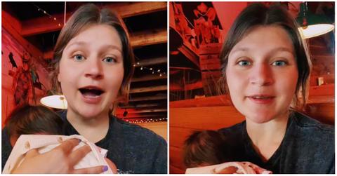 (l-r) woman holding her baby and talking