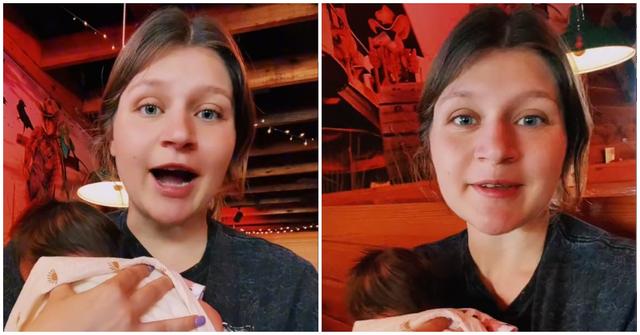 (l-r) woman holding her baby and talking