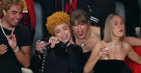 (l-r) Ice Spice and Taylor Swift at Super Bowl LVIII