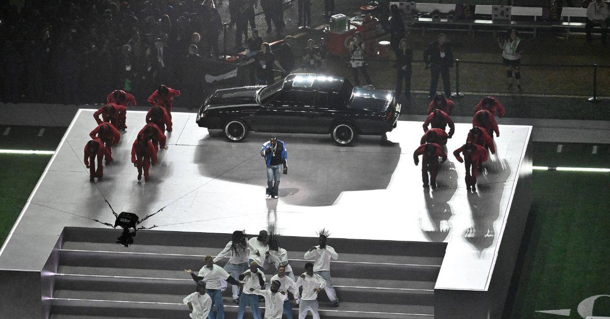 Kendrick Lamar performing at the Super Bowl. 