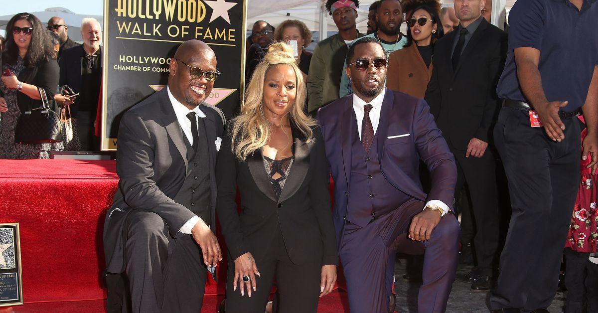 (l-r): Andre Harrell, Mary J. Blige, and Diddy at her Hollywood Walk of Fame event.