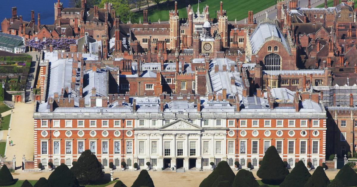 An exterior shot of Hampton Court Palace in England 