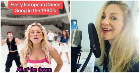 screenshot of viral tiktok “Every European Dance Song in the 1990s" and artist Chrissi Poland