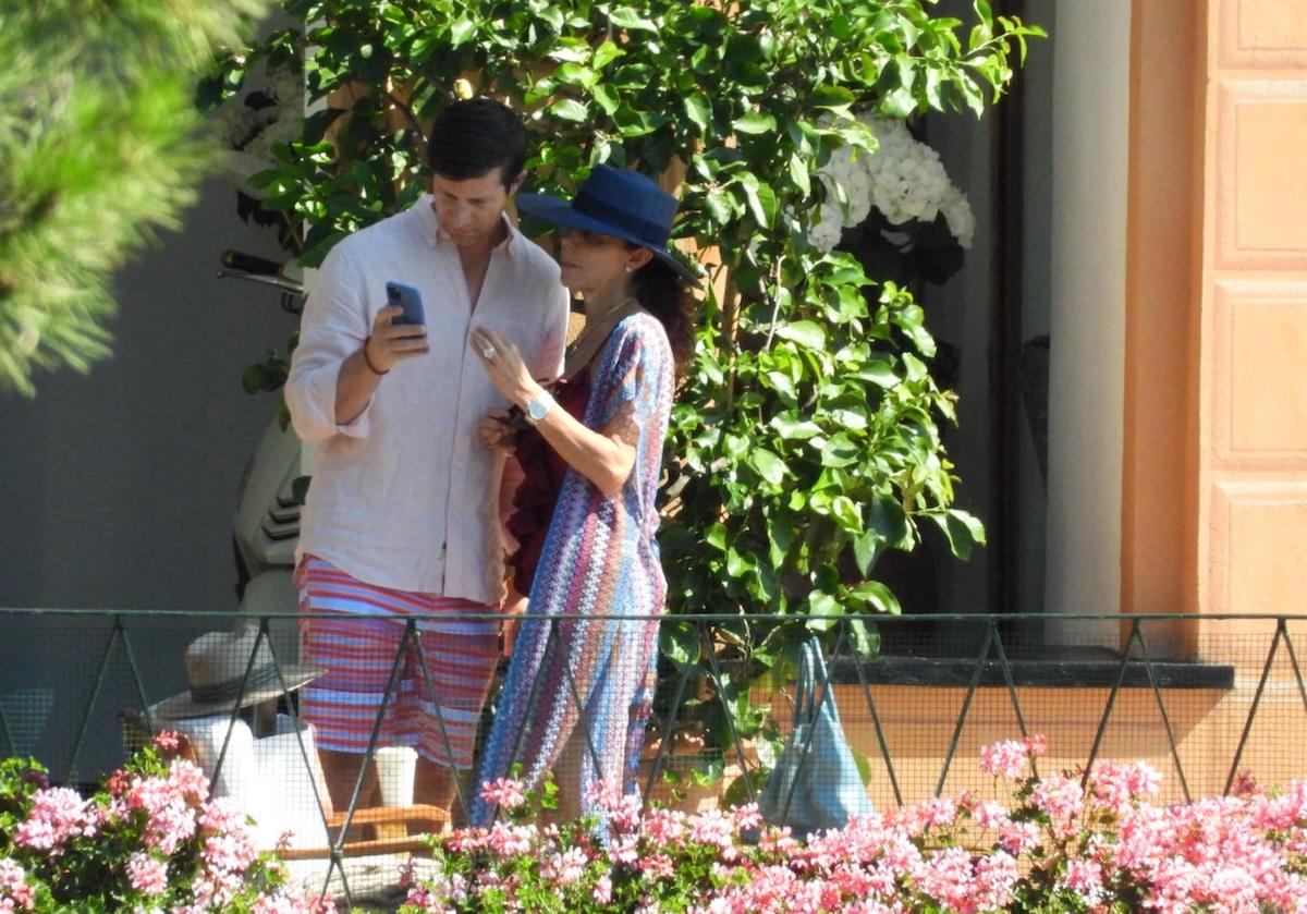 Bethenny Frankel and Paul Bernon are seen at their hotel on July 7, 2021 in Portofino, Italy