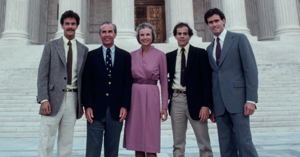 Sandra Day O'Connor poses with her husband, John, and their three sons in front of the U.S. Supreme Court building.