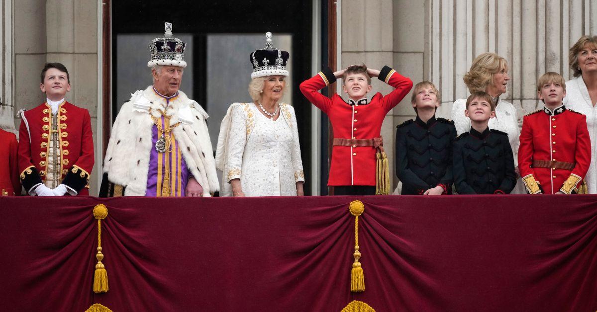 King Charles, Queen Camilla, Annabel Elliot, along with family members at the coronation on May 6, 2023