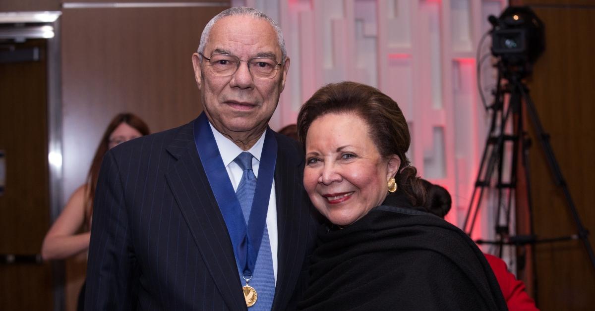 Colin L. Powell, poses for a photo with his wife, Alma Powell