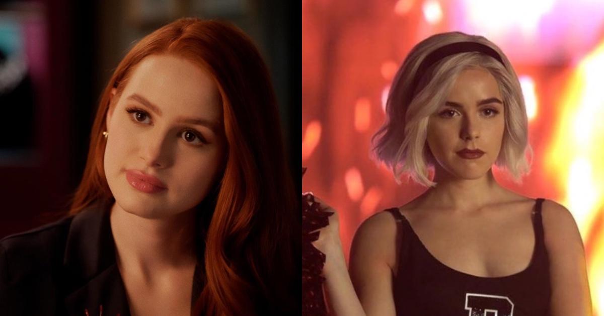 Madelaine Petsch as Cheryl Blossom and Kiernan Shipka as Sabrina Spellman