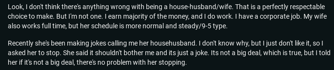 Dad Doesn’t Like Being Called House Husband, Wife Blames Misogyny