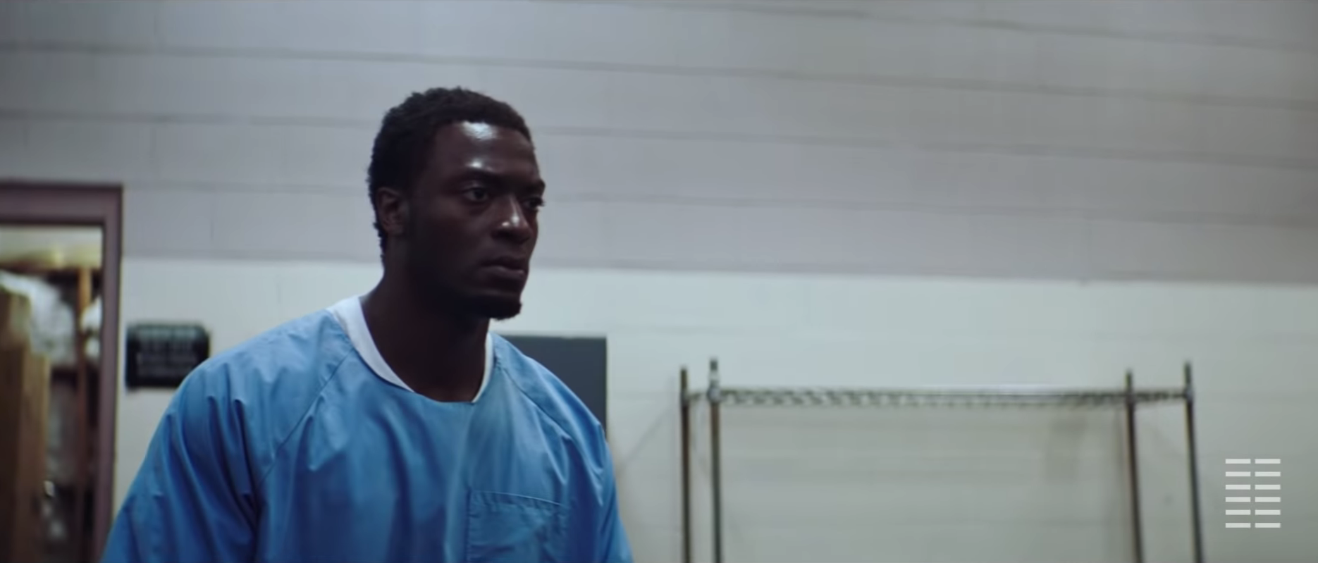 Brian Banks (Aldis Hodge) in a prison uniform