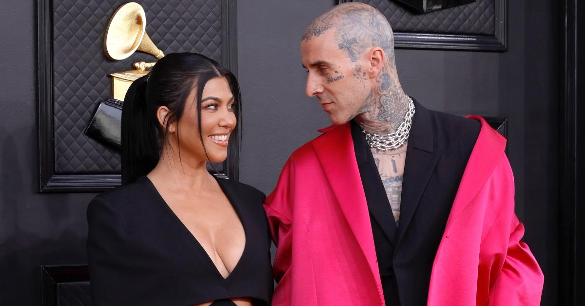 Kourtney Kardashian and Travis Barker attend the Grammy Awards.