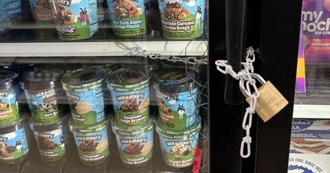 Ben & Jerry's locked up in a store freezer.