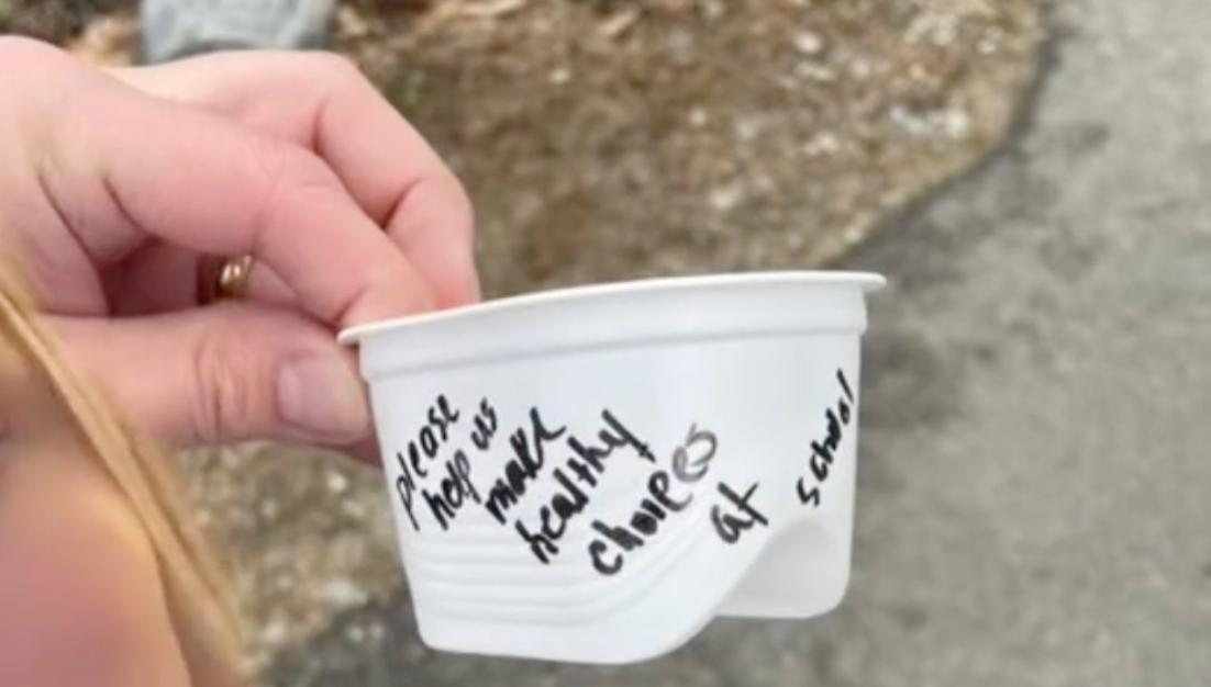 @peaveymegan on TikTok shares snack-shaming message written on her son's Pringles container