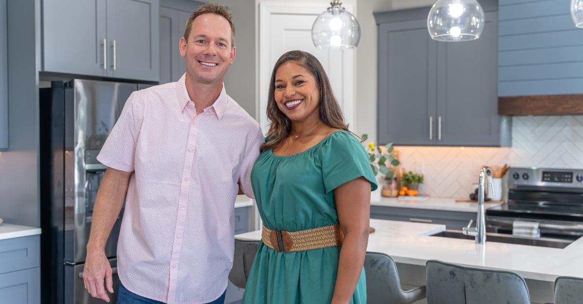 Brian and Mika Kleinschmidt in a kitchen they renovated on '100 Day Dream Home'