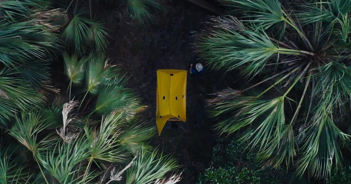A yellow tent in the documentary 'They Call me Mostly Harmless'  