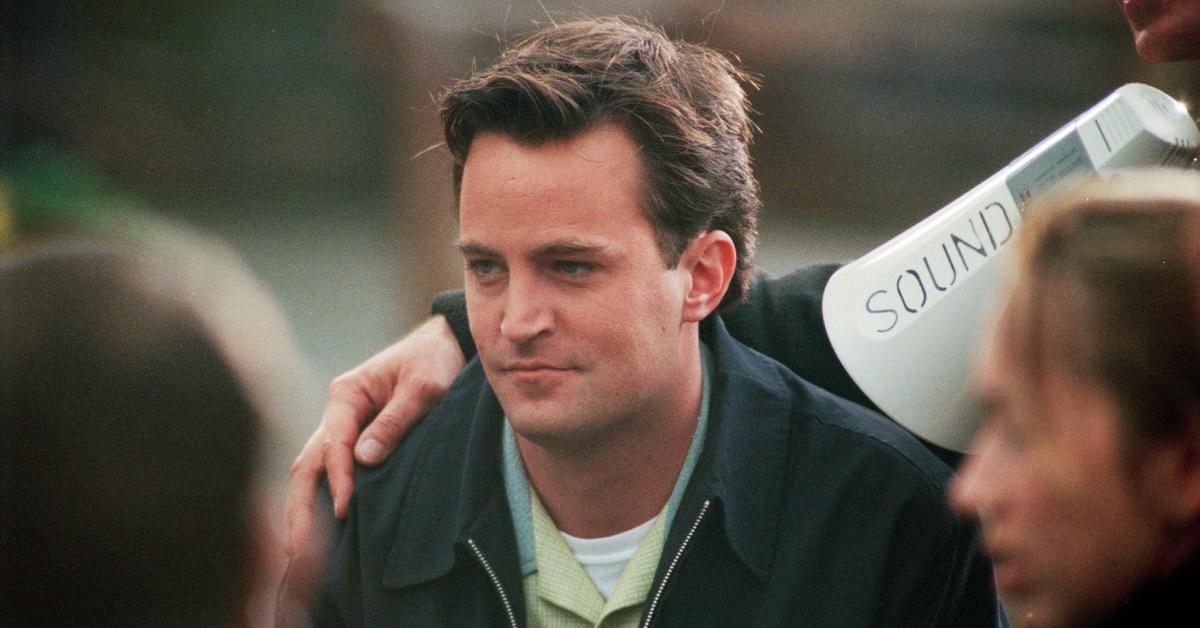 Matthew Perry on the set of 'Friends' in London on March 27, 1998.