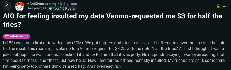 date french fries venmo request