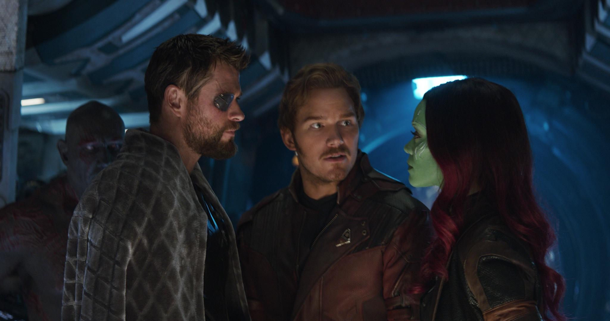 Gamora with Thor, Starlord, and Drax in 'Avengers: Infinity War.'