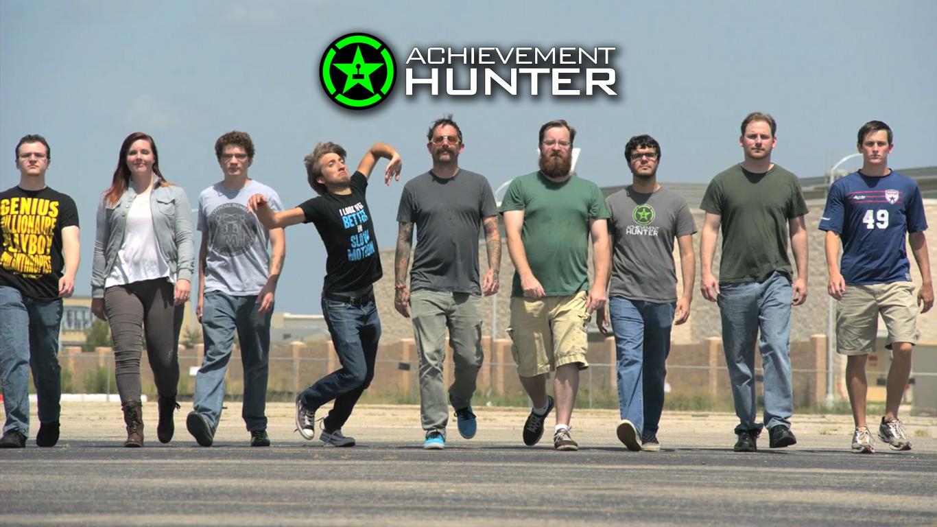 Line-up of the original Achievement Hunter crew at Rooster Teeth.