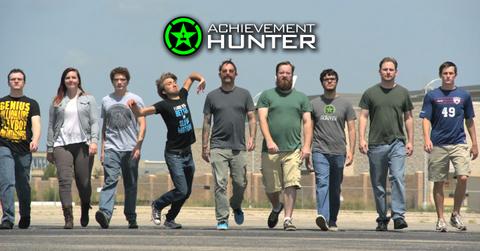 Line-up of the original Achievement Hunter crew at Rooster Teeth.