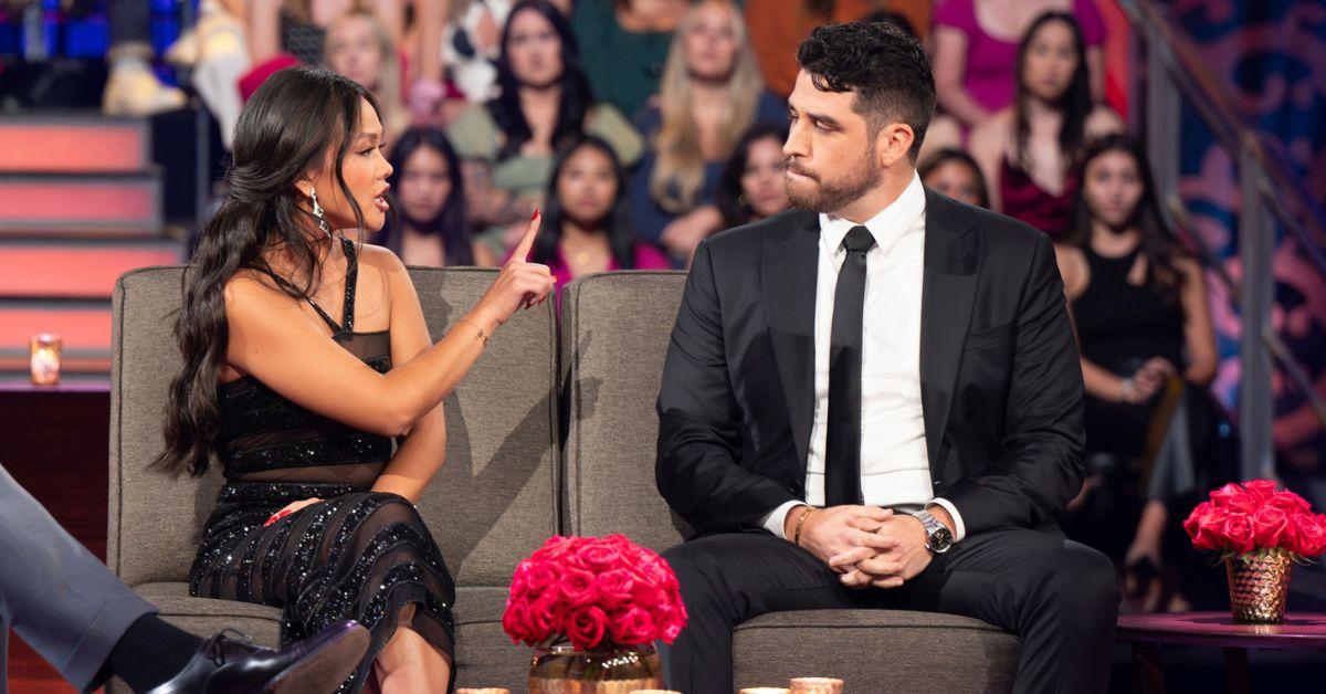 Jenn Tran speaking sternly to Devin Strader at the 'Bachelorette: After the Final Rose' specal