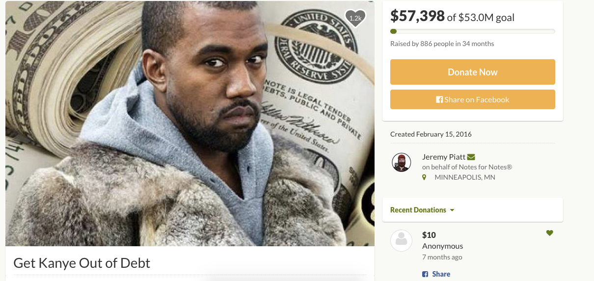 kanye west debt gofundme