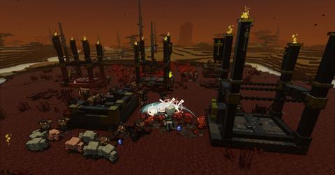 'Minecraft Legends' a player swinging their sword at enemies in an open field.