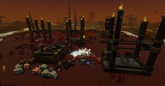 'Minecraft Legends' a player swinging their sword at enemies in an open field.