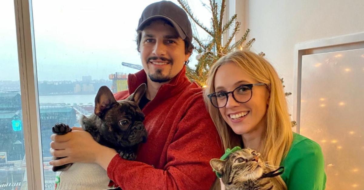 Kat Timpf with her husband Cam and their two pets.