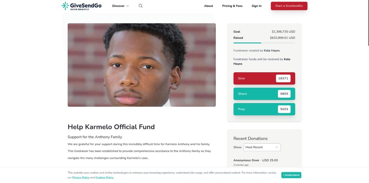A screenshot of Karmelo Anthony’s fundraiser.