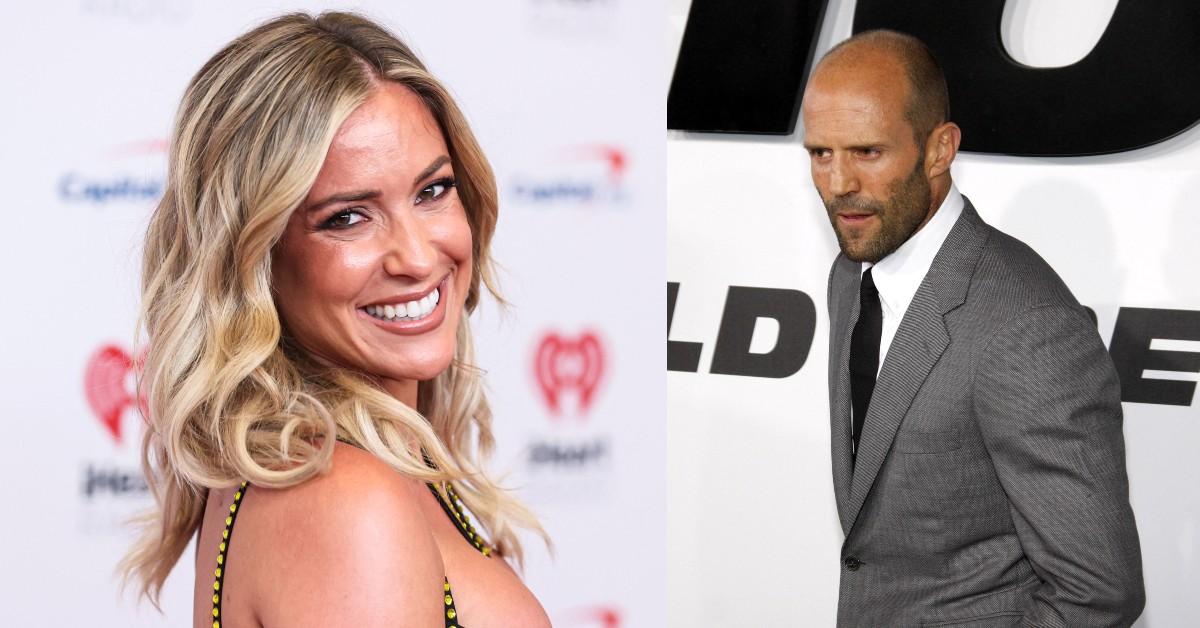 Kristin Cavallari and Jason Statham in a side by side collage of press photos 