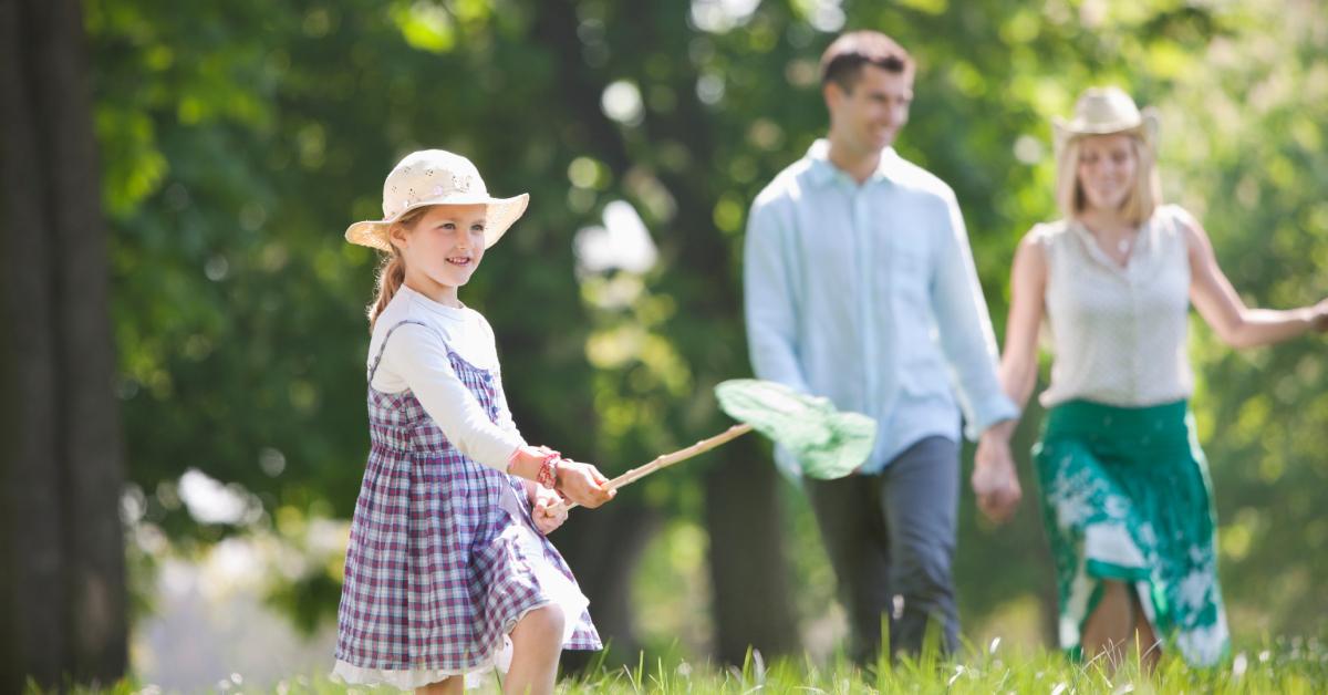 family enjoying springtime weather