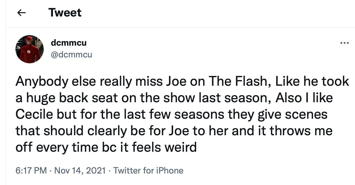 A tweet about the latest changes to Joe's storyline in 'The Flash'