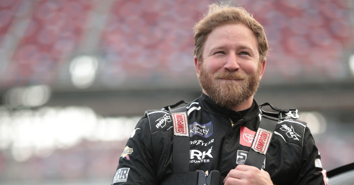 Jeffrey Earnhardt looks on  at Talladega Superspeedway on April 19, 2024 in Talladega, Ala.