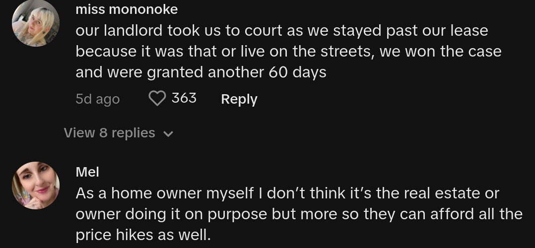 Comments on viral video of single mom explaining her landlord doubled her rent putting her at risk of homelessness.