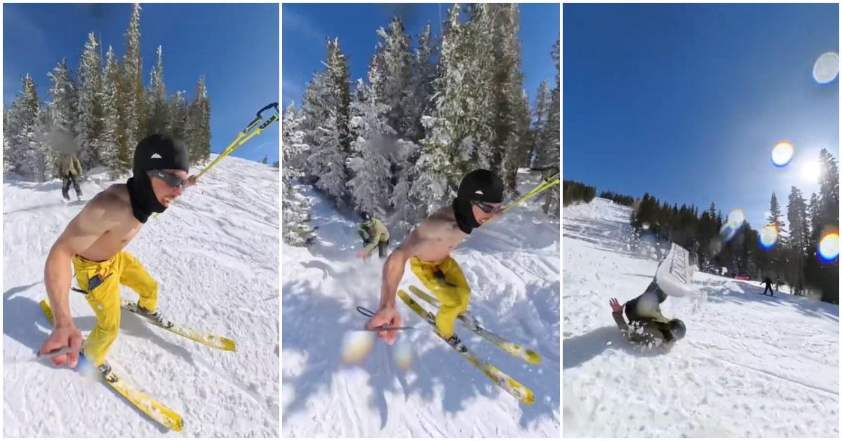 Viral TikTok of Cheddarski cutting off a skier on the slopes.