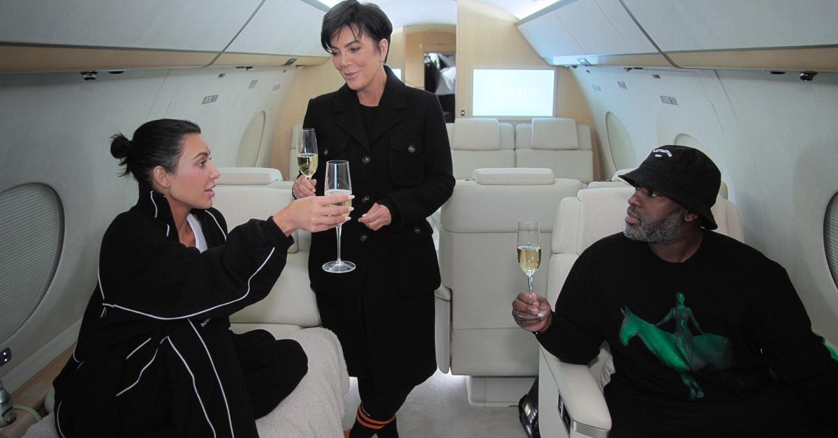 Kim, Kris, and Corey in a private plane on The Kardashians