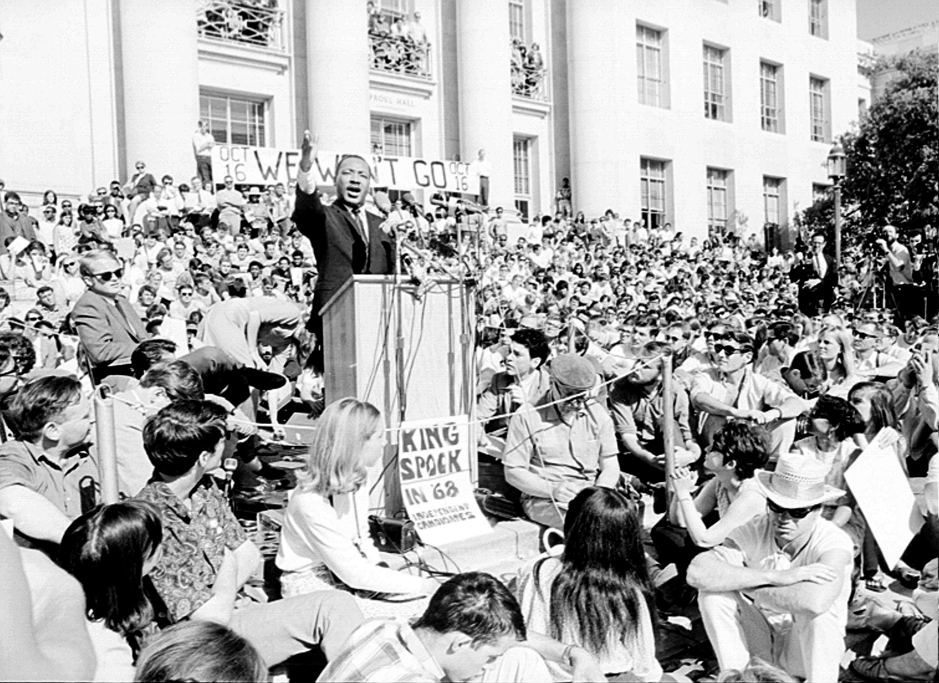 Martin Luther King, Jr. delivers a speech to a crowd of approximately 7,000 people on May 17, 1967