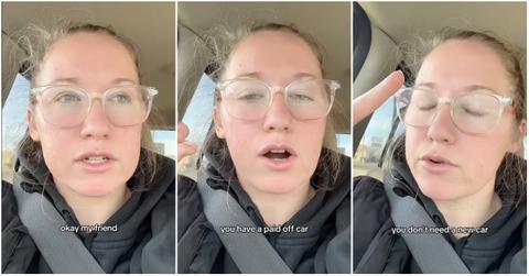 Viral video of a woman explaining why it’s better to have a paid off car than it is to get a new car.