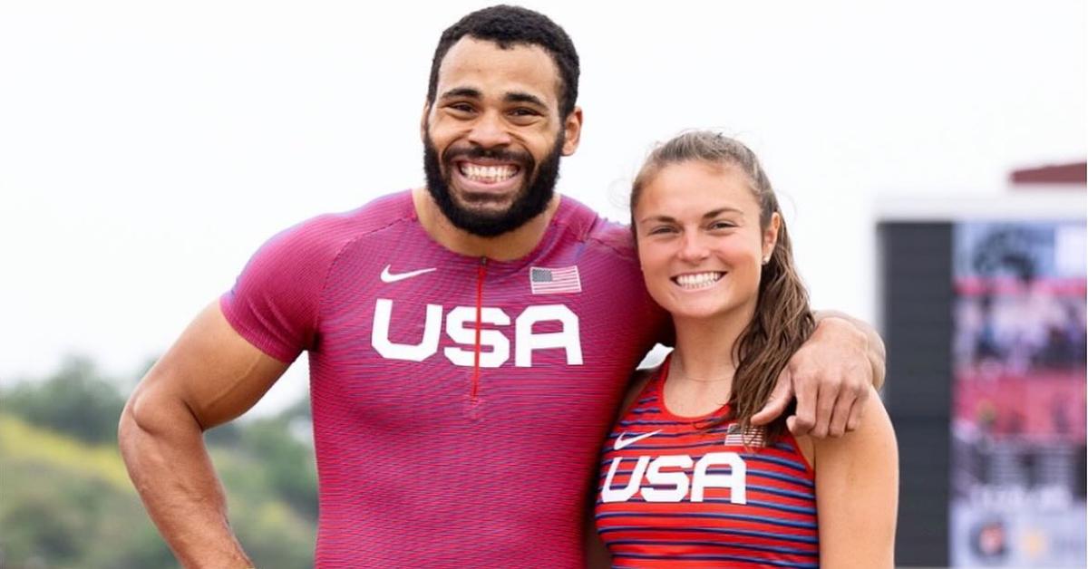 Ryan Medrano and Noelle Lambert pose for a photo in their Team USA uniforms.